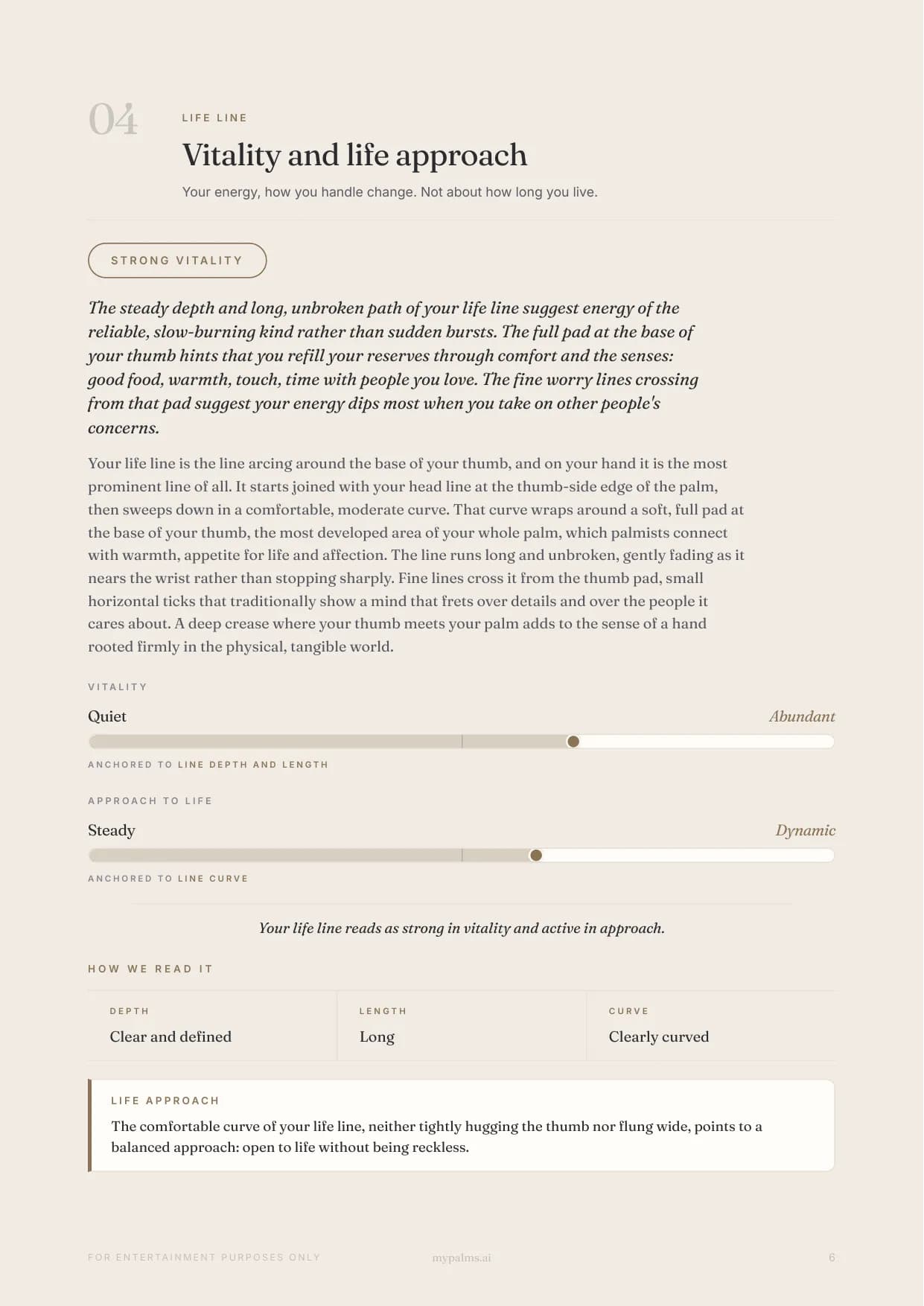 Sample reading, page 6: Vitality and life approach