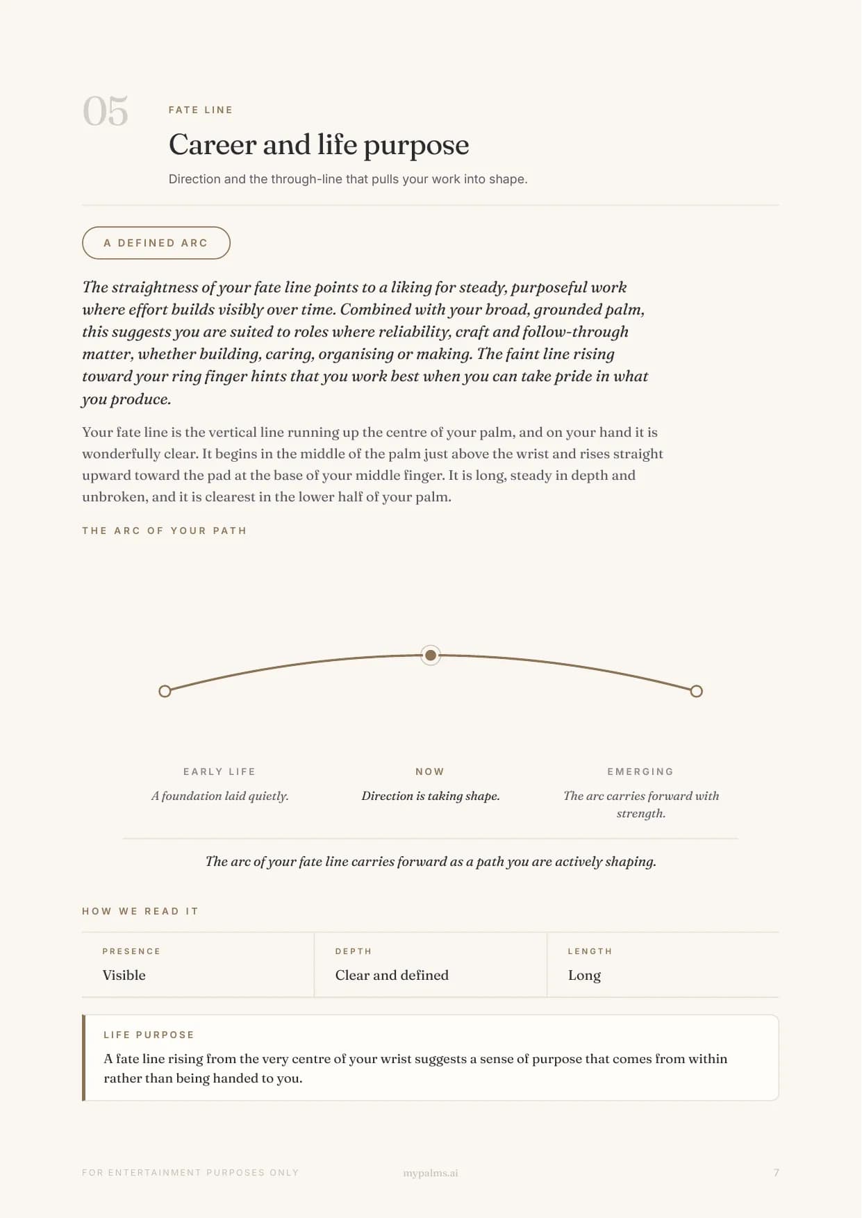 Sample reading, page 7: Career and life purpose