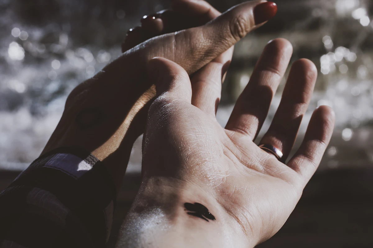 Palm being studied in detail, showing lines and features